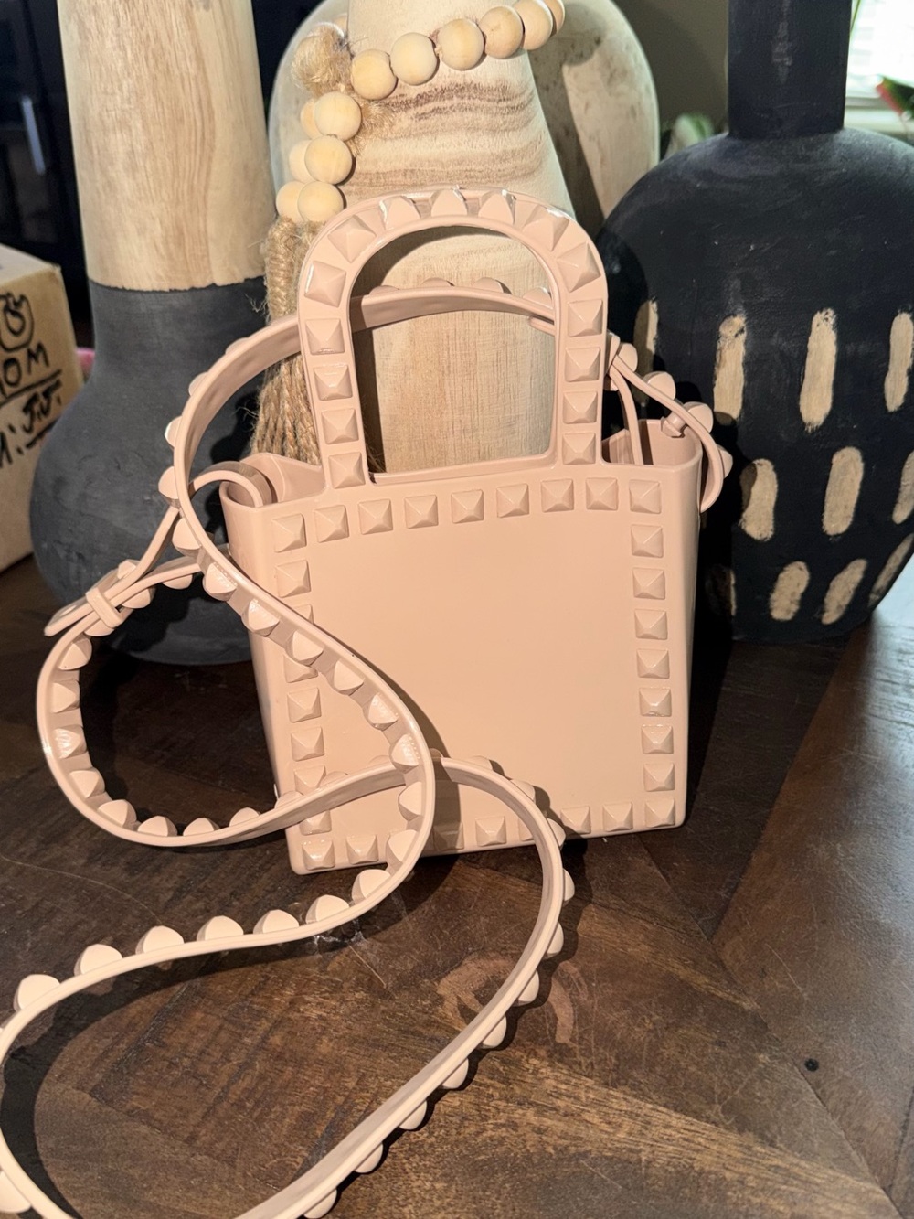 EUC Carmen Sol Mini Studded Jelly Crossbody Bag Beige Made in Italy